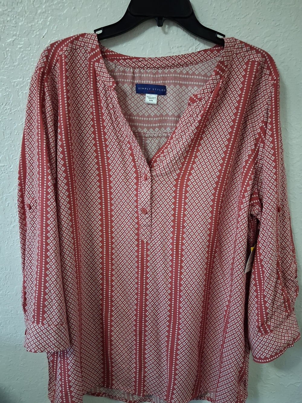 Simply Styled Coral-Red Printed V-Neck Tunic